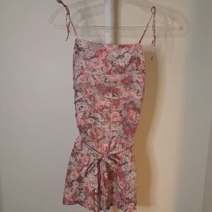 Promod Women's Floral Print Spaghetti Strap Shorts Romper
